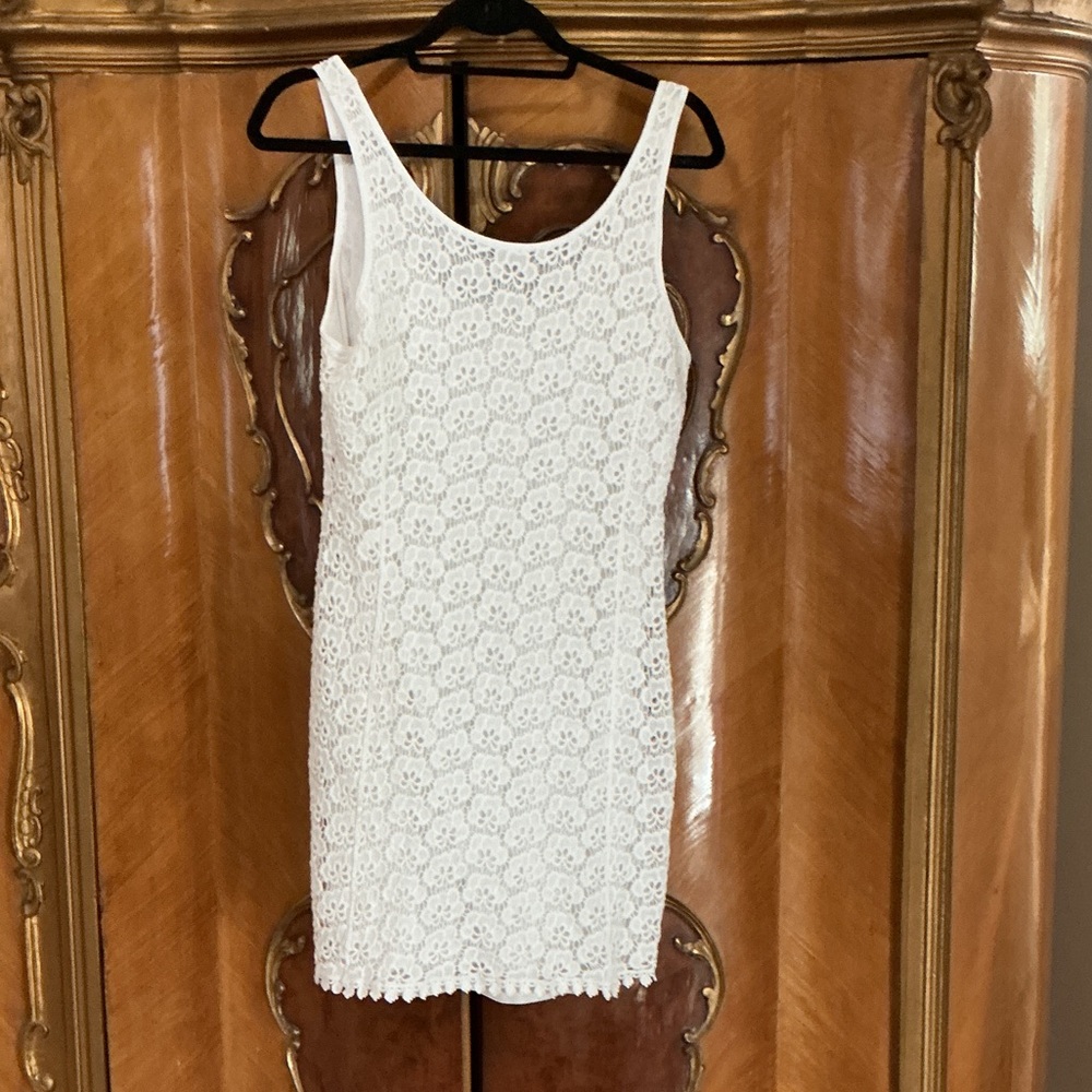 Cache White Lace Mini Dress w/ Scoop Back